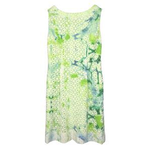 Elie Tahari White Blue Green Tie Dye Eyelet Lace Mini Sheath Dress Sz 2